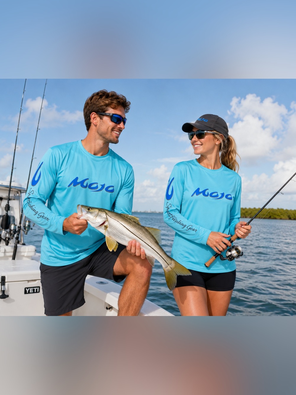 Mojo Sportfishing Gear Unisex Long Sleeve Performance Fishing Shirt Size S Aqua